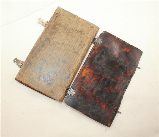 A Charles I silver and tortoiseshell prayer book cover, c.1640, 4.5in.